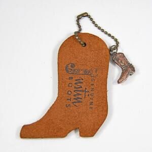 Genuine Justin Boots Shaped Leather Key Chain Fob Mayan Dude Ranch Bandera TX